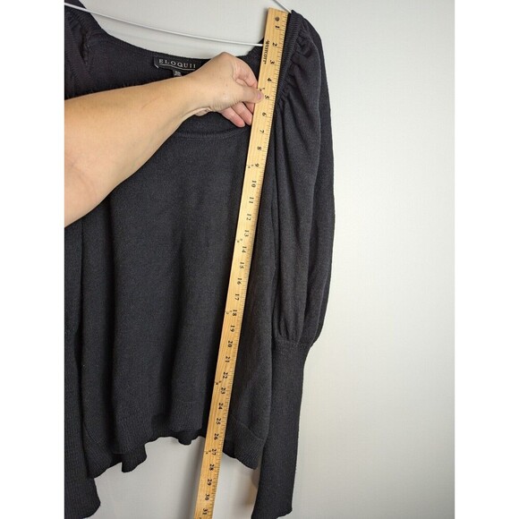 Eloquii Square Neck Slim Sleeve Puff Shoulder Sweater 18/20 Black Knit Elegant - Picture 8 of 8